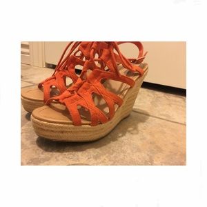 Orange Strappy Wedge Platform Sandals